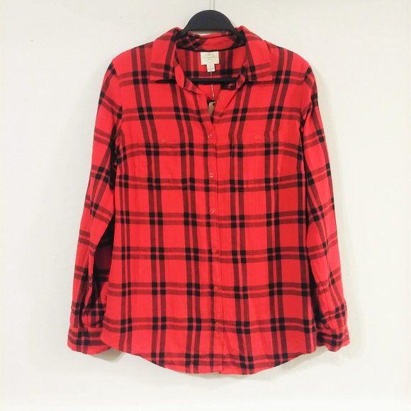 St Johns Bay Red Plaid Top - Picture 1 of 6